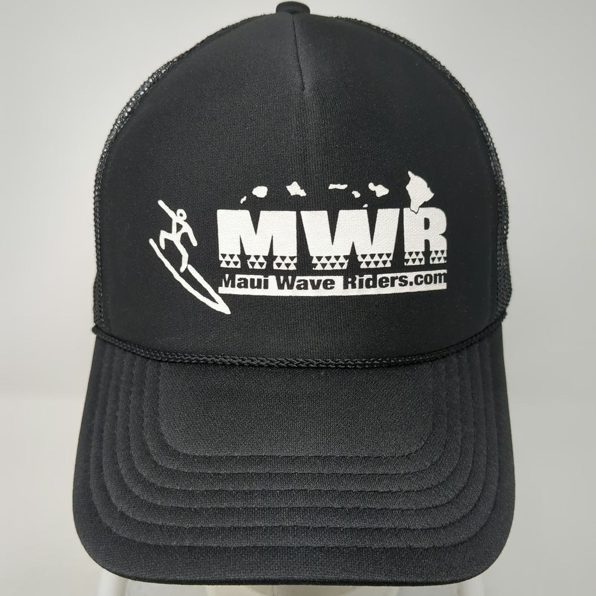 Otto Trucker Hat Black One Size Maui Wave Riders Hawaii Mesh Snapback Surfer
