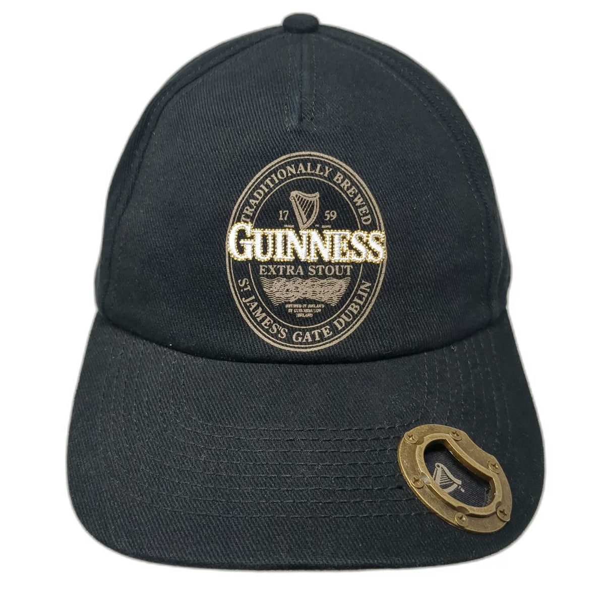 Guinness 5 Panel Black One Size Bottle Opener Brim Stout St James Gate Hat