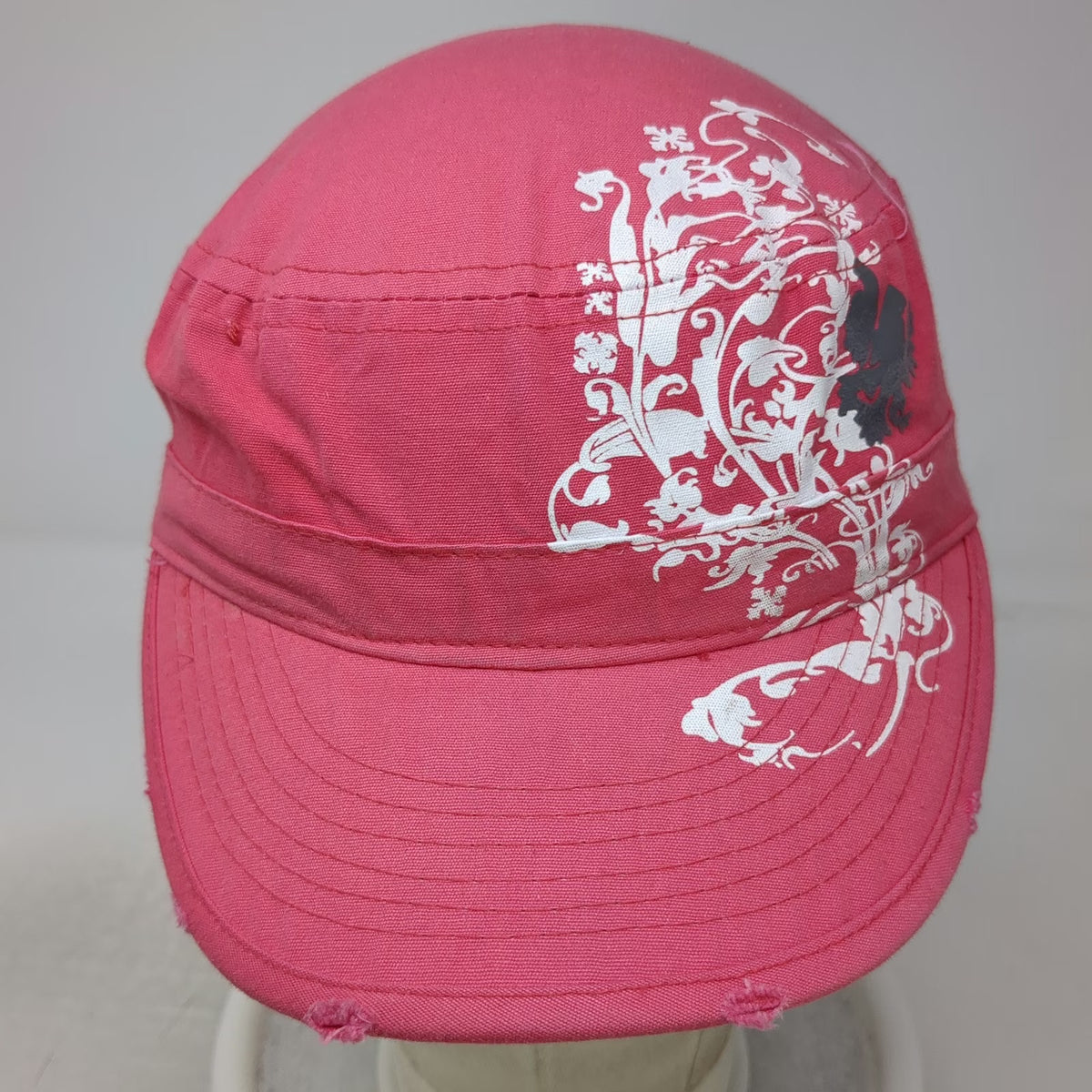 Army Cap Hat Pink One Size Graphic Scrollwork Cadet Design Cotton Bird Print