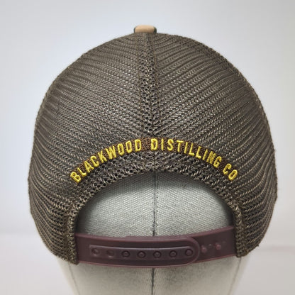 Blackwood Distilling Co. Trucker Hat Brown Camo One Size Mesh Back Gold Logo Hat