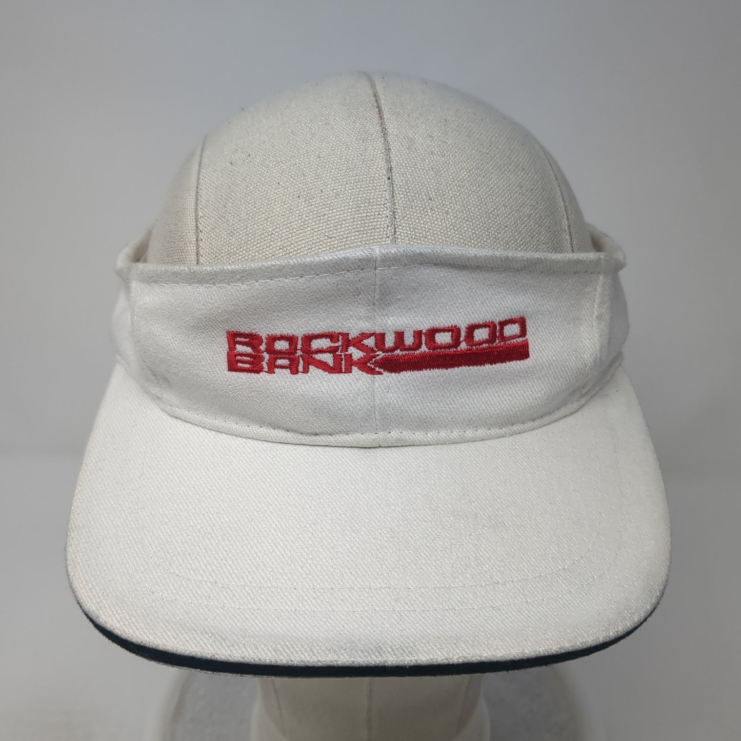 Rockwood Bank Sun Visor Hat White One Size Adjustable Embroidered Nissin