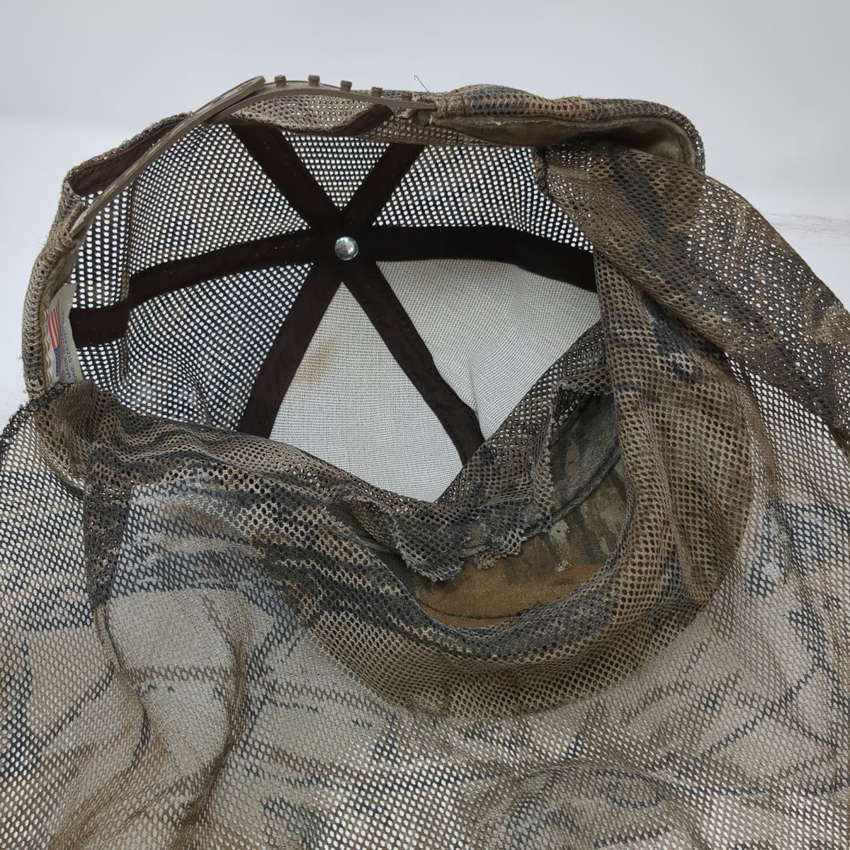 Precision Trucker Hat Brown Camo Mesh Face Mask Made in USA Hunting Vintage
