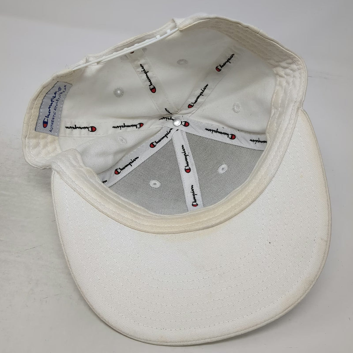 Champion Snapback White One Size Embroidered Logo Cotton Athletic Sport Hat