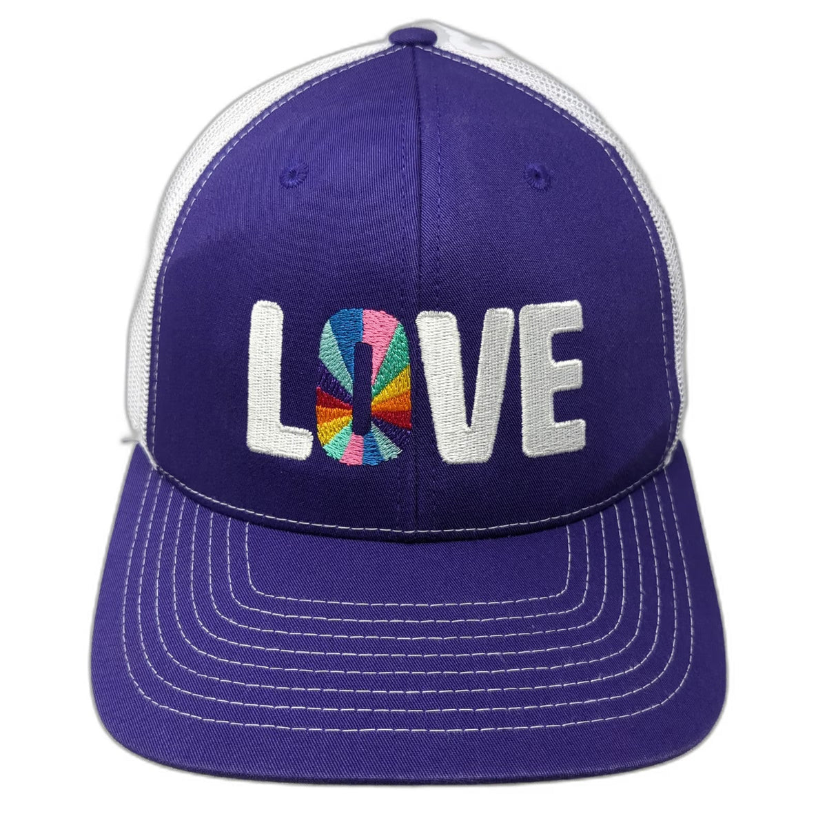 Richardson Trucker Hat Purple White One Size Rainbow Love Barefoot Logo Mesh