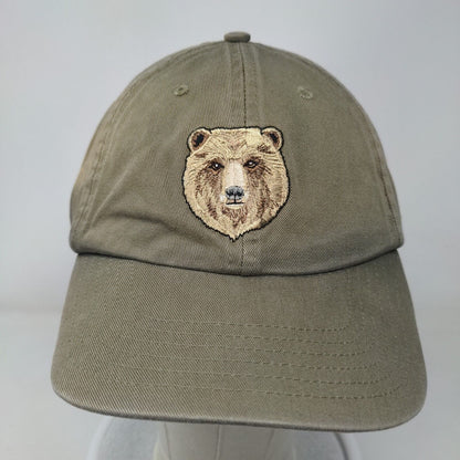 Grizzly Bear Face Strapback Hat Green One Size Embroidered 6 Panel