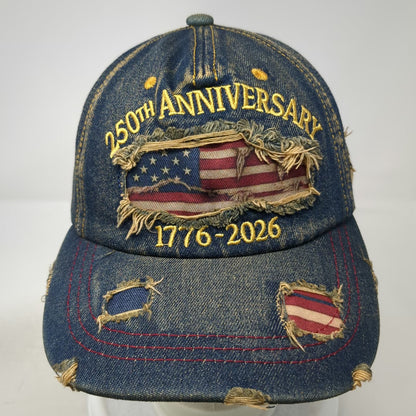 5 Panel Blue One Size Hat 250th Anniversary USA Flag 1776-2026 Denim Slideback