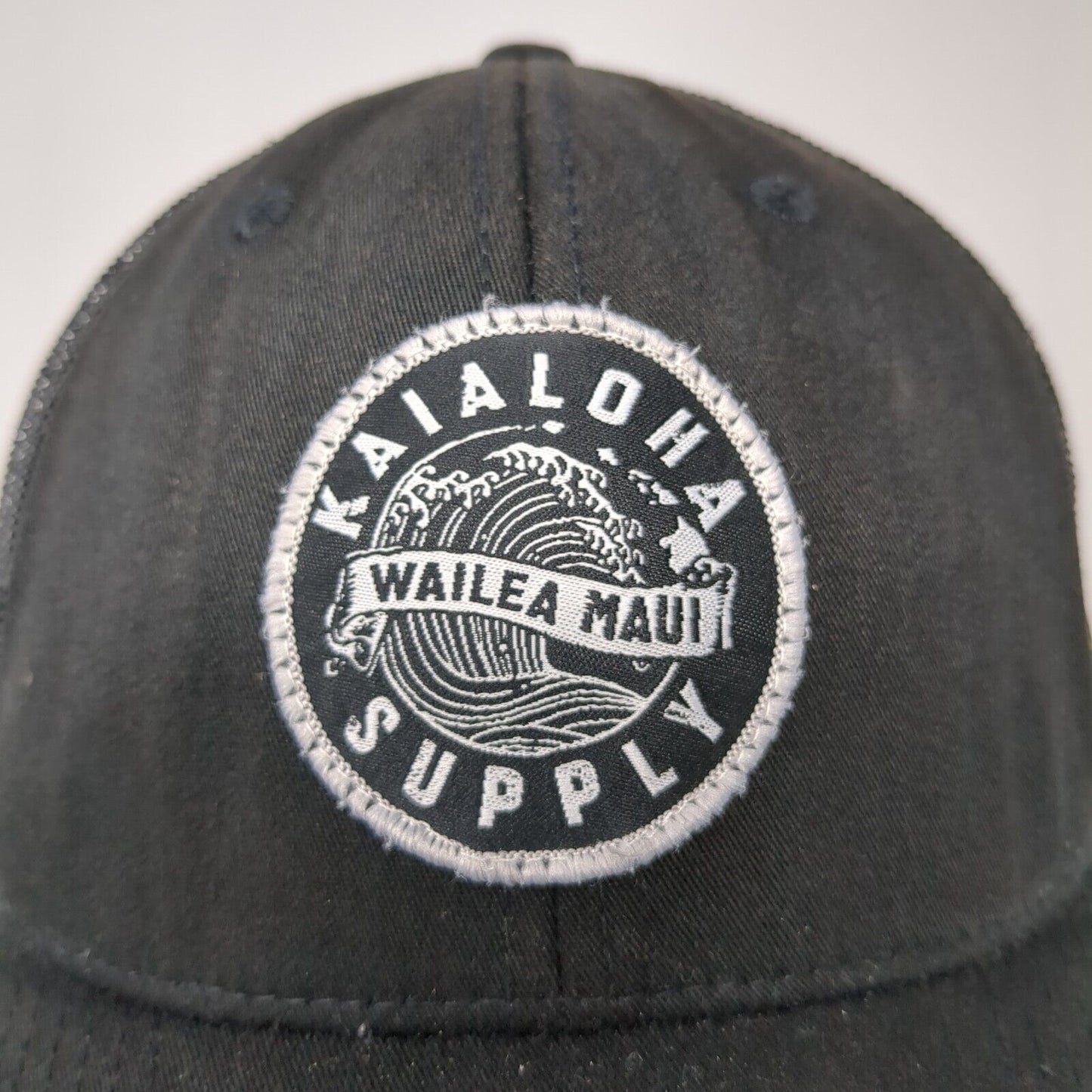 KaiAloha Supply Wailea Maui Snapback Trucker Hat Black OSFA Mesh Back