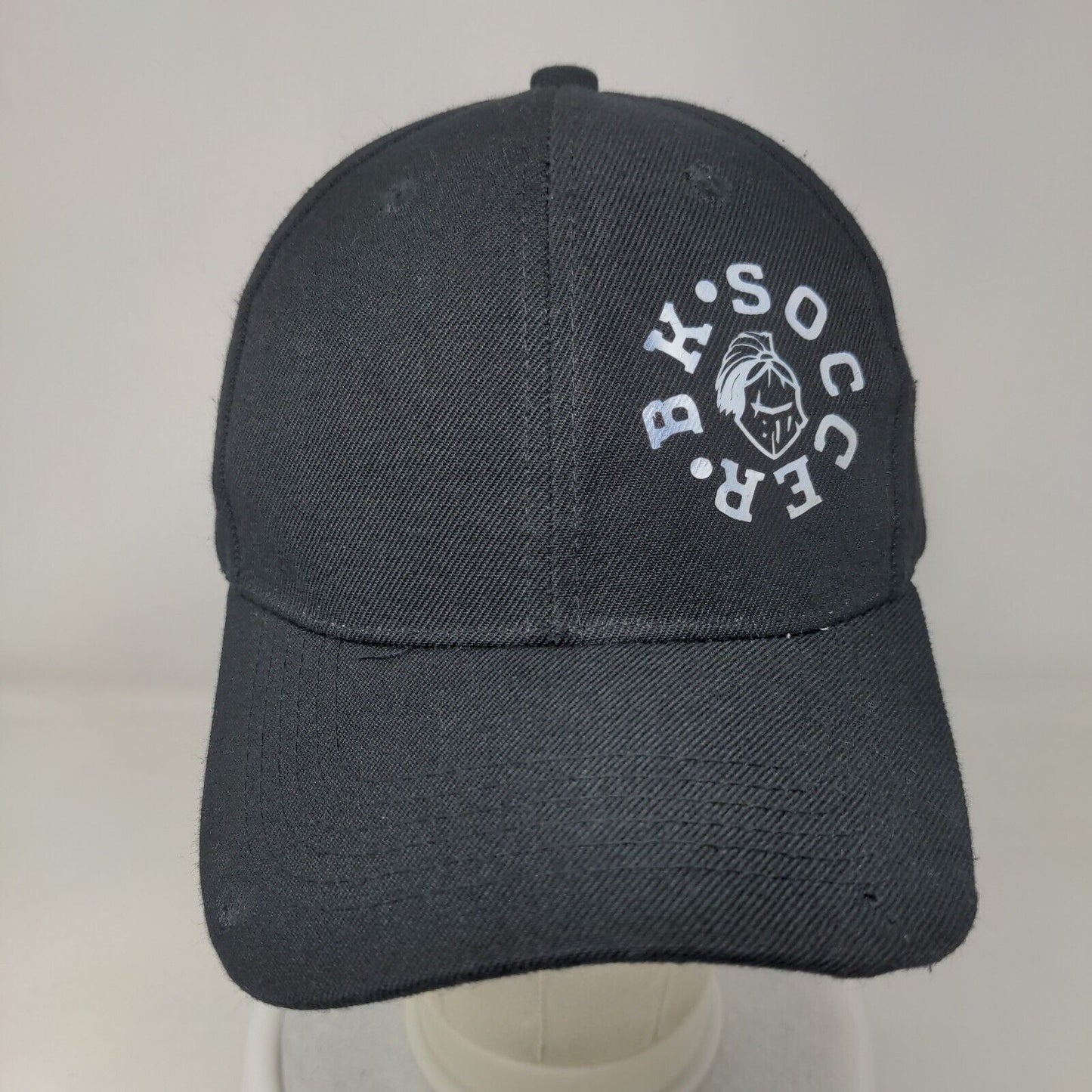 BK Soccer Strapback Hat Black One Size Adjustable Vented Holes 6 Panel