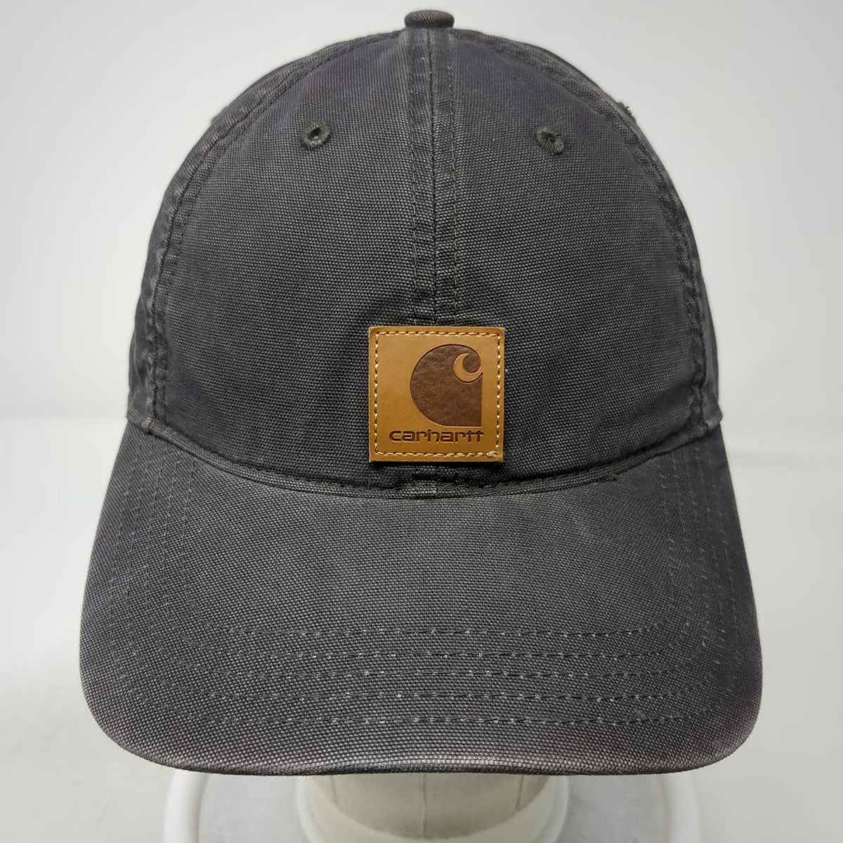 Carhartt Baseball Cap Gray One Size Leather Patch Strapback Canvas Workwear Hat