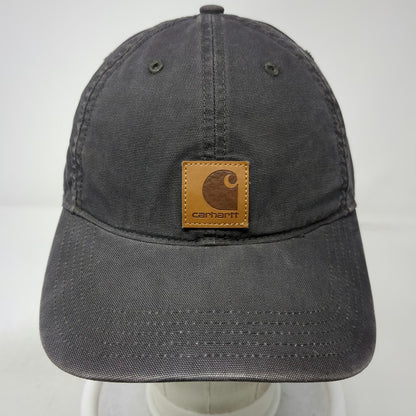 Carhartt Baseball Cap Gray One Size Leather Patch Strapback Canvas Workwear Hat