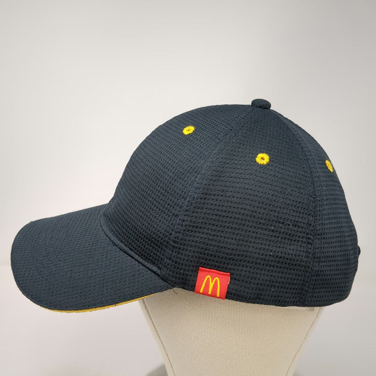 McDonald's Snapback Hat Blue One Size Mesh Textured Yellow Eyelets Brim Piping