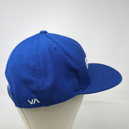 RVCA Snapback Hat Blue One Size White VA Logo Flat Brim Tan Underbrim Acrylic
