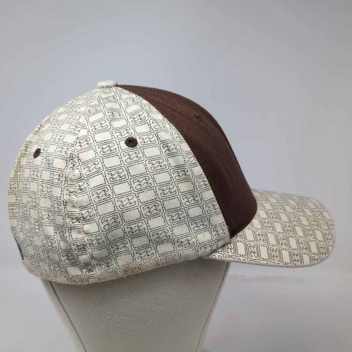 Billabong Baseball Cap Brown White One Size Flexfit All Over Print Wave Logo Hat