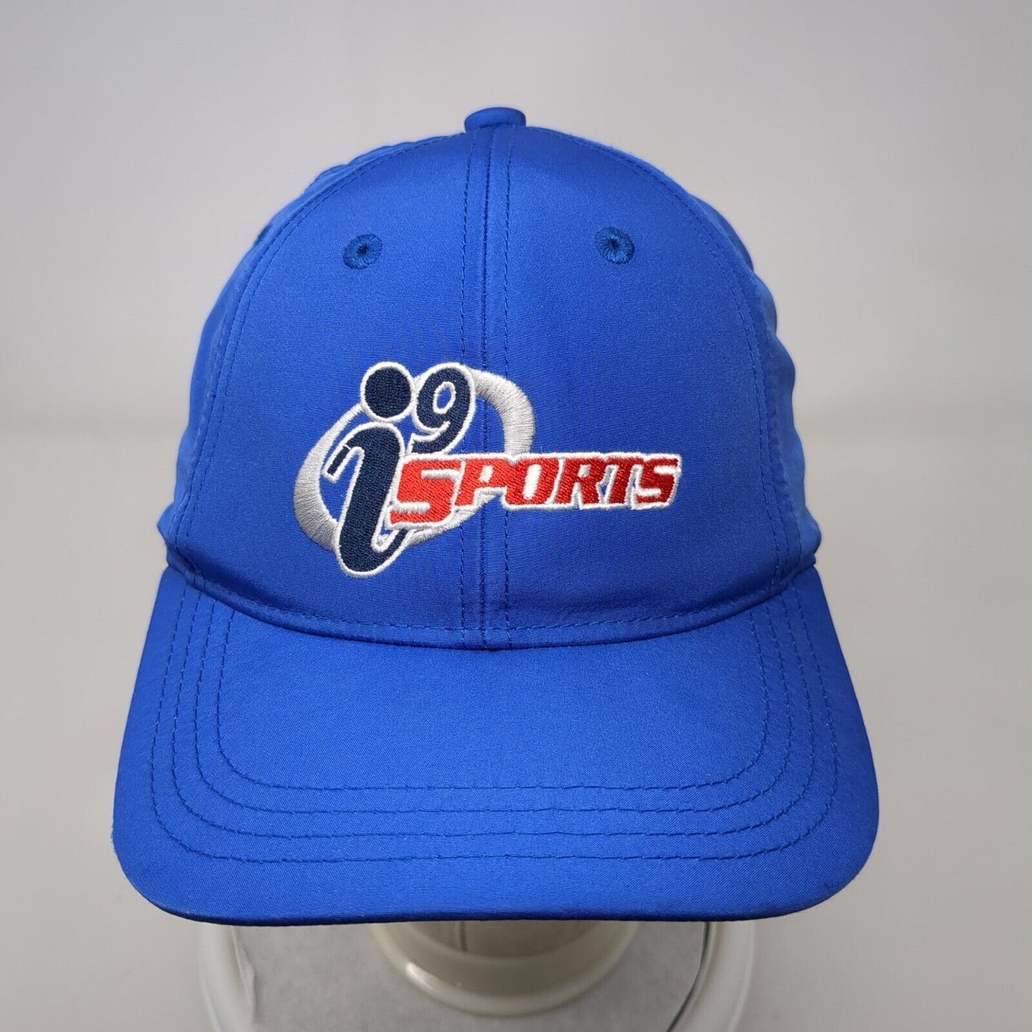i9 Sports Strapback Hat Blue OSFA Adjustable Embroidered Vented Holes 6 Panel