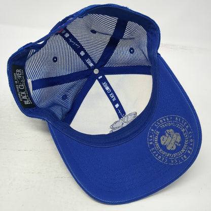 Black Clover Trucker Hat Blue One Size Live Lucky Tie Dye Sky Print Clover Mesh
