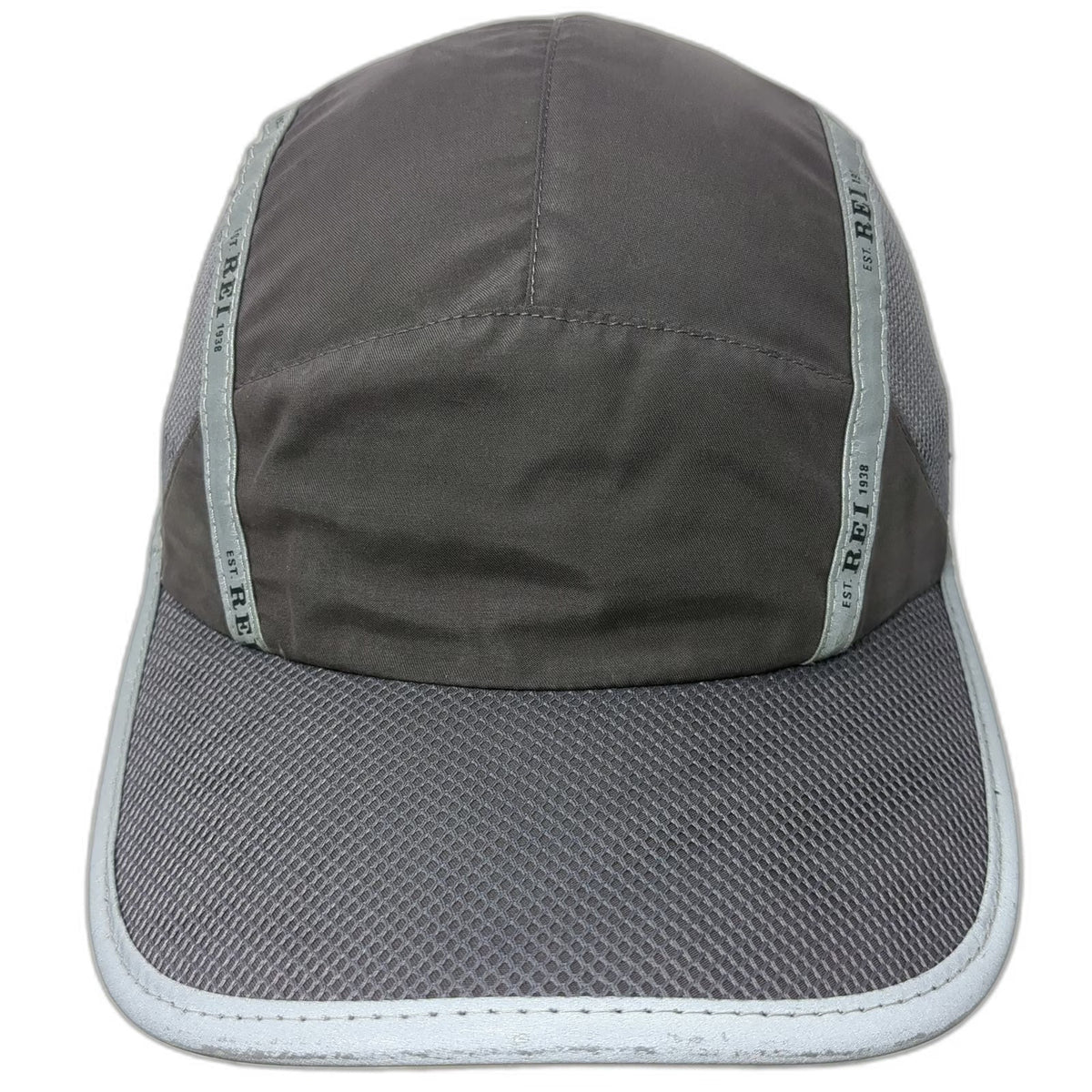 REI Baseball Cap Gray One Size Reflective Trim Mesh Panels Strapback Running Hat