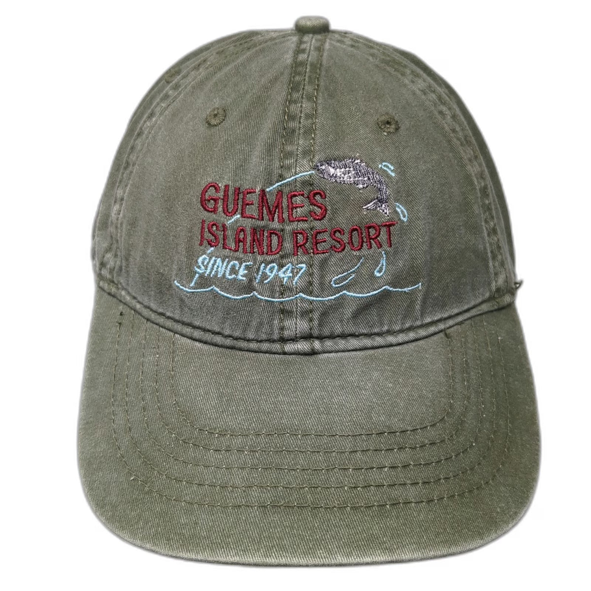 Green Baseball Cap One Size Guemes Island Resort Since 1947 Fish Embroidery Hat