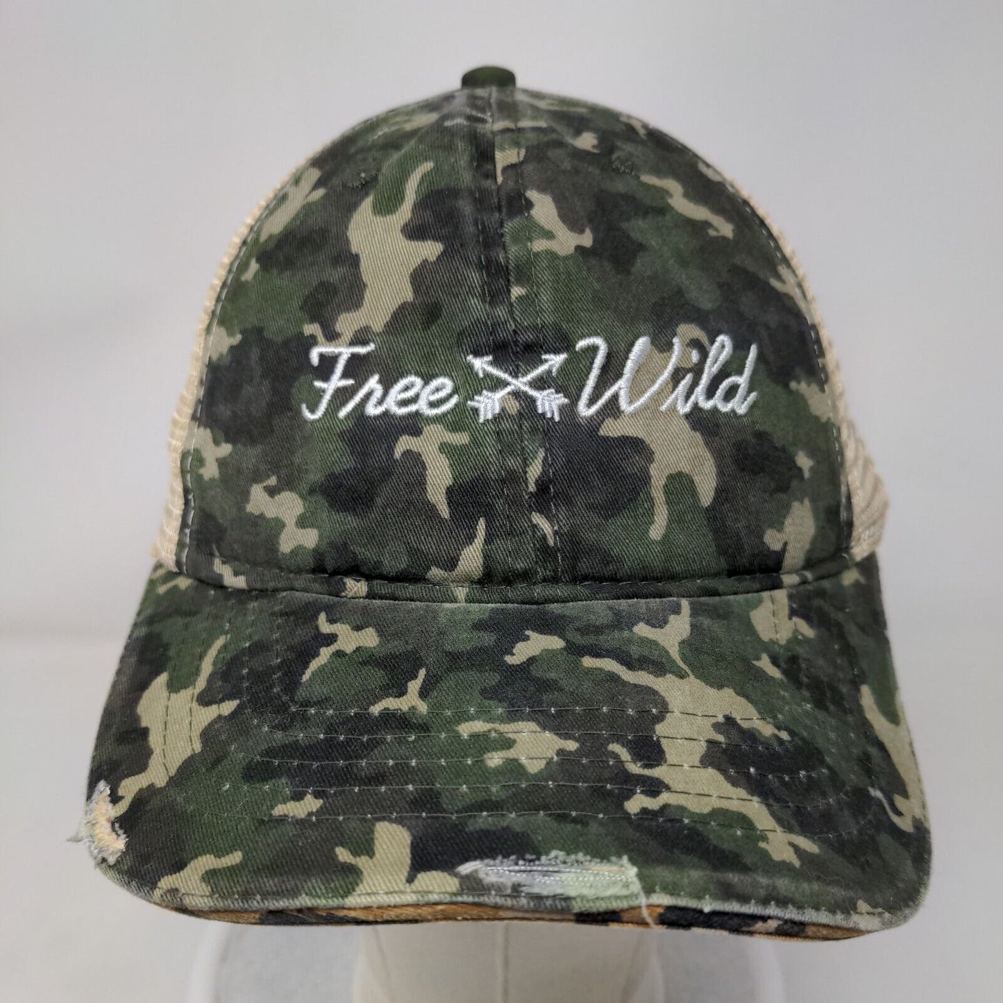 Free Wild Slideback Trucker Hat Camoufalge OSFM Distressed Mesh Back Leopard