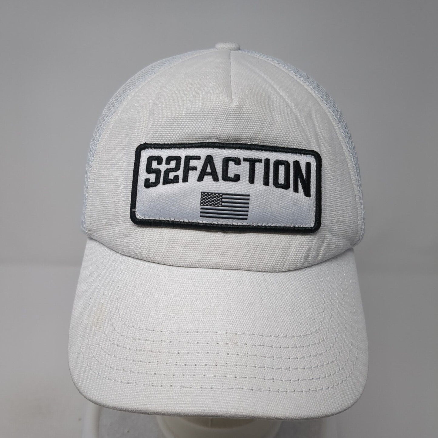 S2faction USA Flag Patch Snapback Trucker Hat White One Size Mesh Back