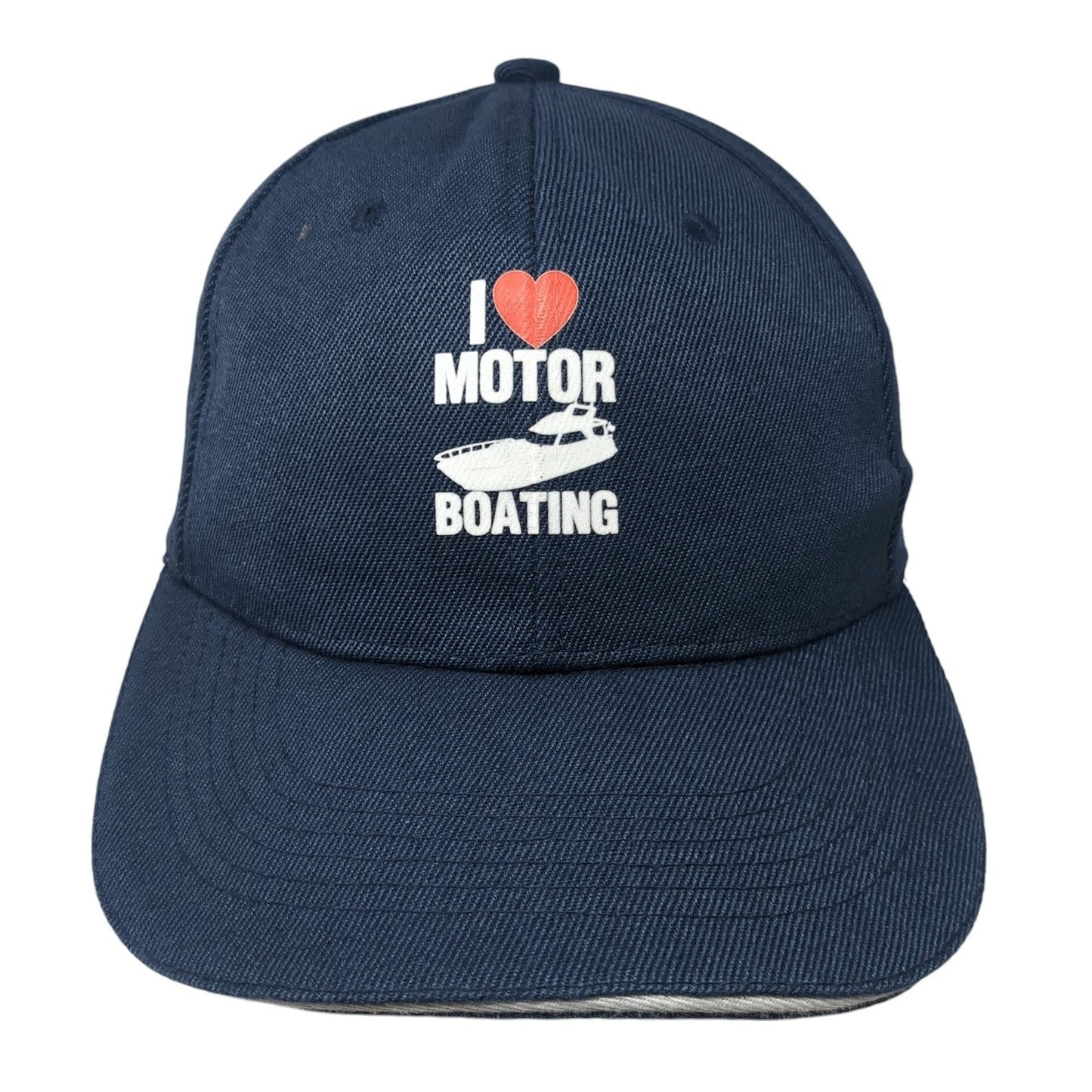 I Heart Motor Boating Baseball Cap Blue One Size Adjustable Vented Holes 6 Panel
