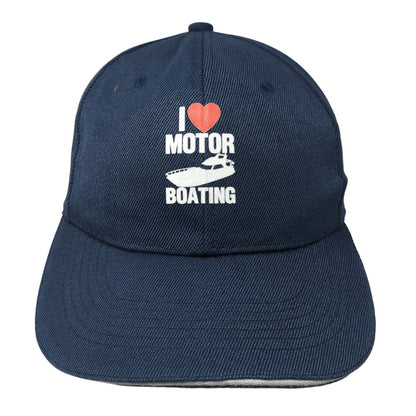 I Heart Motor Boating Baseball Cap Blue One Size Adjustable Vented Holes 6 Panel
