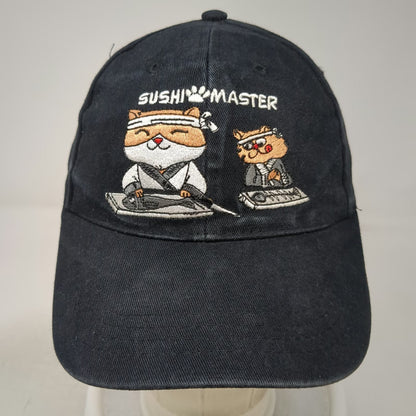 Sushi Master Cat Graphic Baseball Cap Black One Size Strapback Novelty Chef Hat