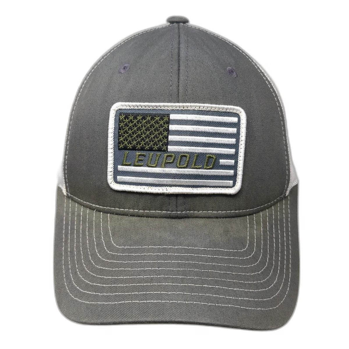 Richardson Trucker Hat Gray One Size Leupold American Flag Patch Mesh Snapback