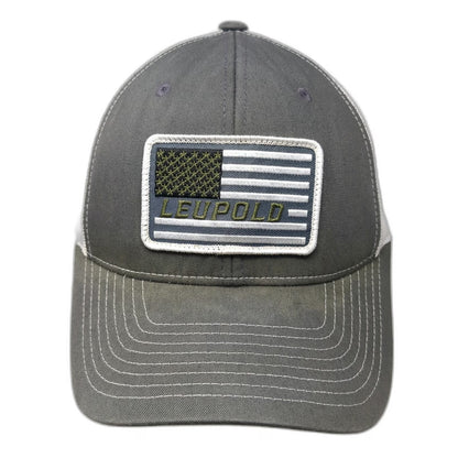 Richardson Trucker Hat Gray One Size Leupold American Flag Patch Mesh Snapback