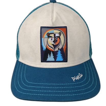 Pistil Trucker Hat Blue Beige One Size Geometric Bear Patch Mesh Snapback Art