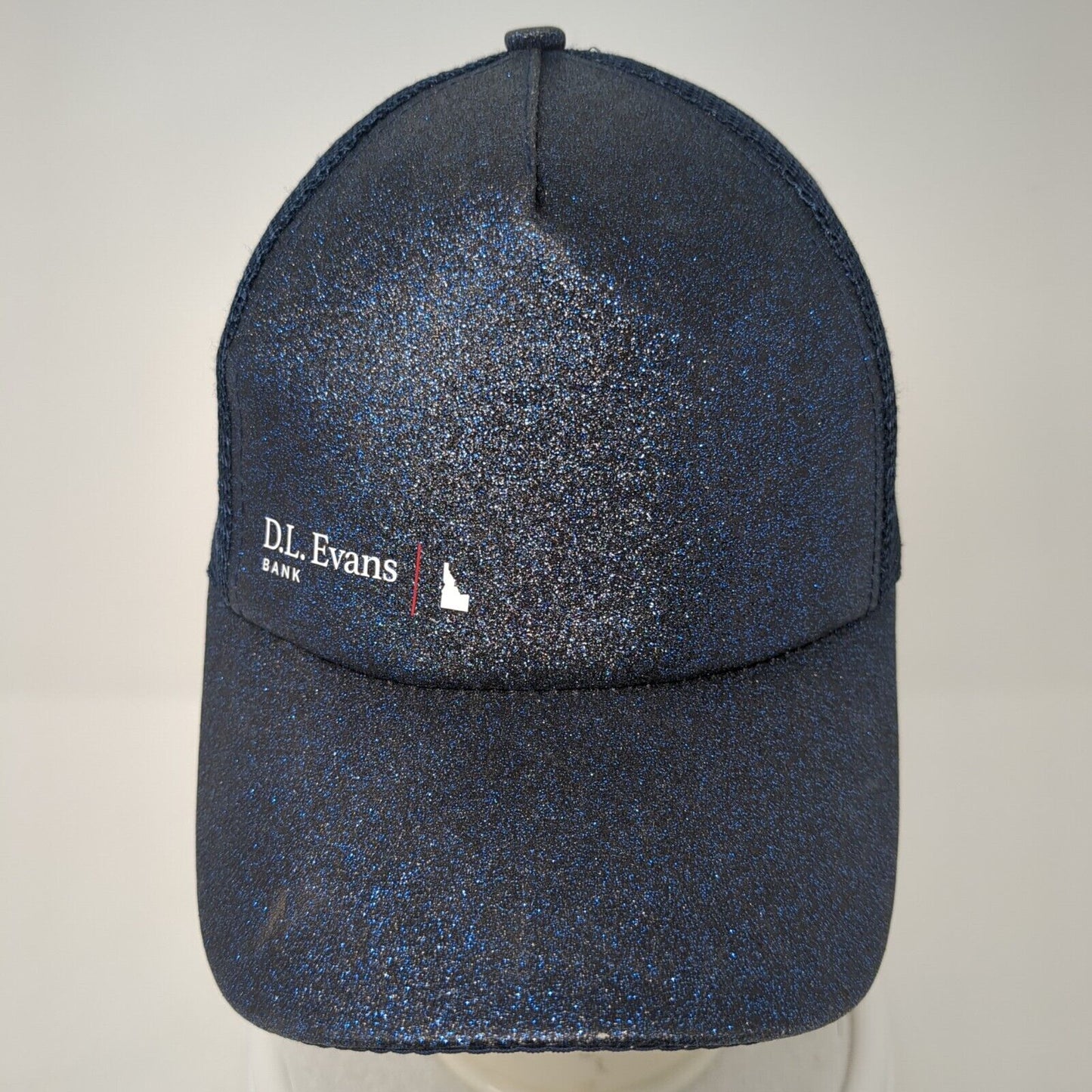 D.L. Evans Bank Ponyback Strapback Hat Blue One Size Adjustable Mesh Back C.C
