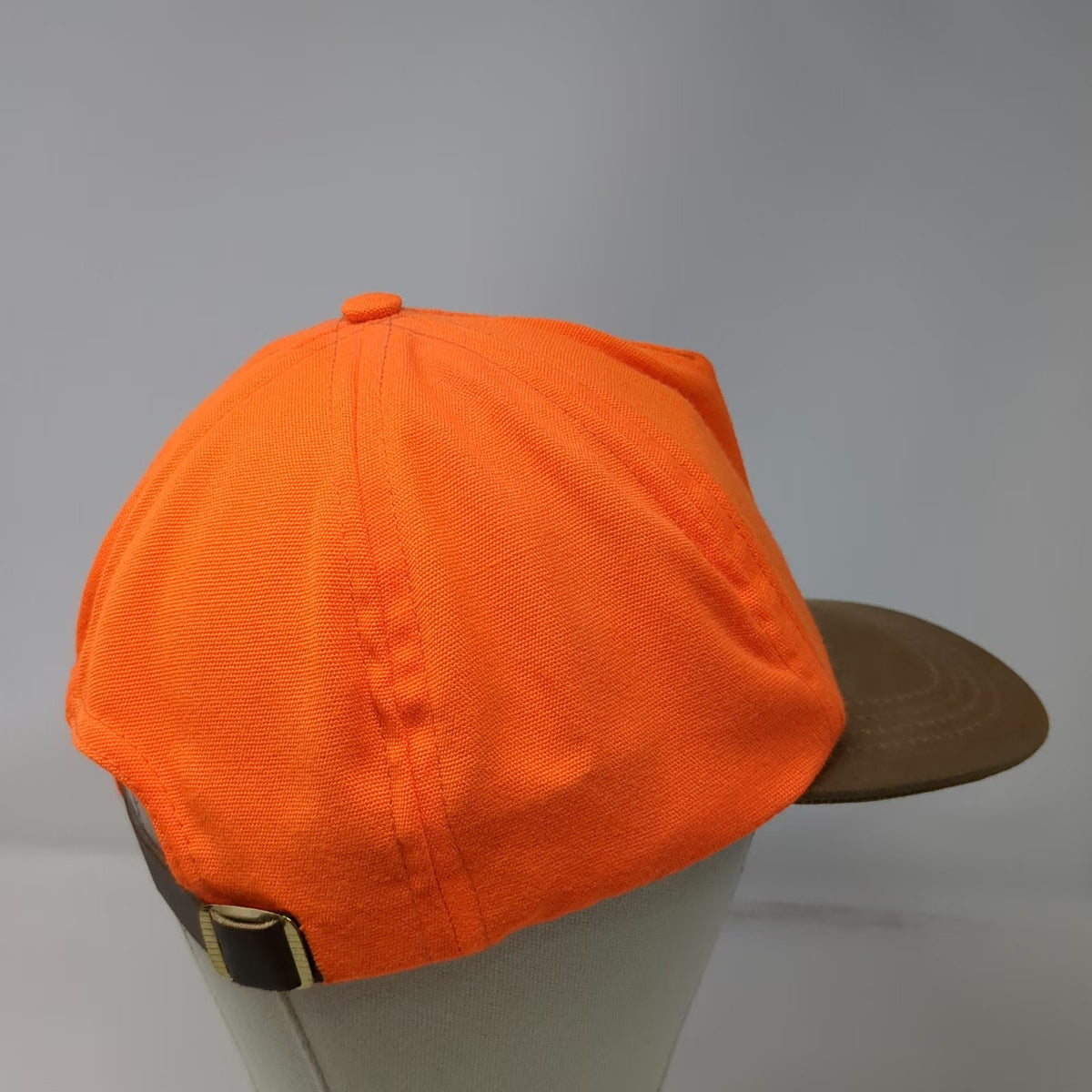 Filson 5 Panel Orange Hat Leather Strapback USA Made Brown Brim Outdoor Vintage