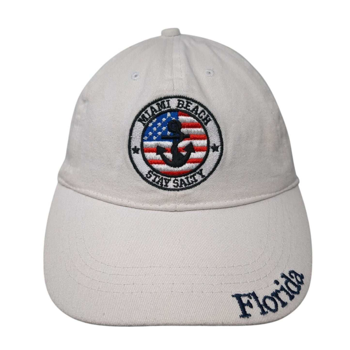 Miami Beach Stay Salty Florida Strapback Hat White OS Adjustable Arvin's Island