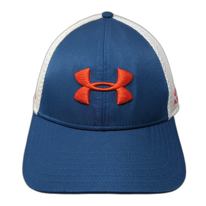 Under Armour Baseball Cap Blue L X-Golf Mesh Back Stretch Fit Hat Orange Logo