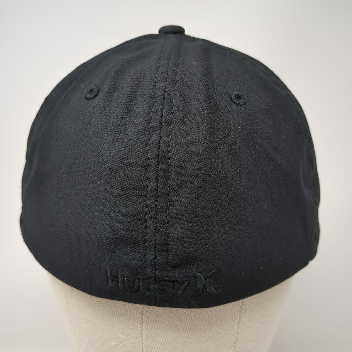Hurley Baseball Cap Black XL Flexfit Embroidered Logo Curved Bill Polyester Hat