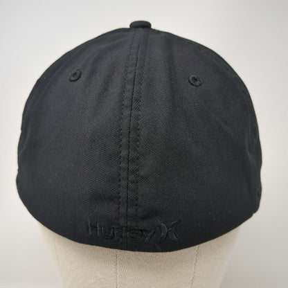 Hurley Baseball Cap Black XL Flexfit Embroidered Logo Curved Bill Polyester Hat