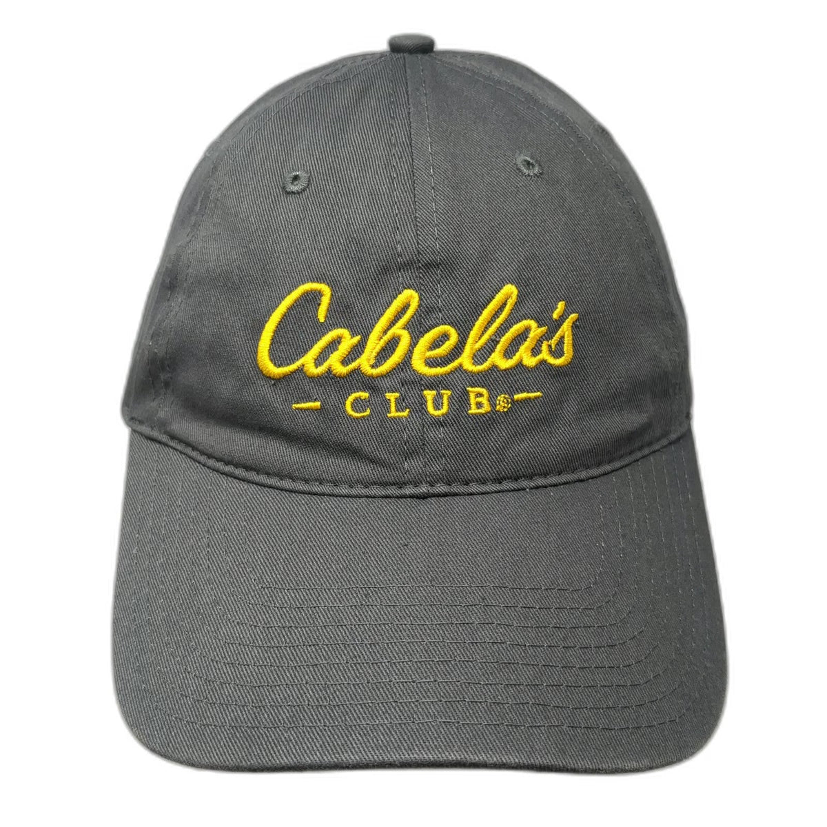 Cabela's Club Baseball Cap Gray One Size Adjustable Yellow Script Logo Hat