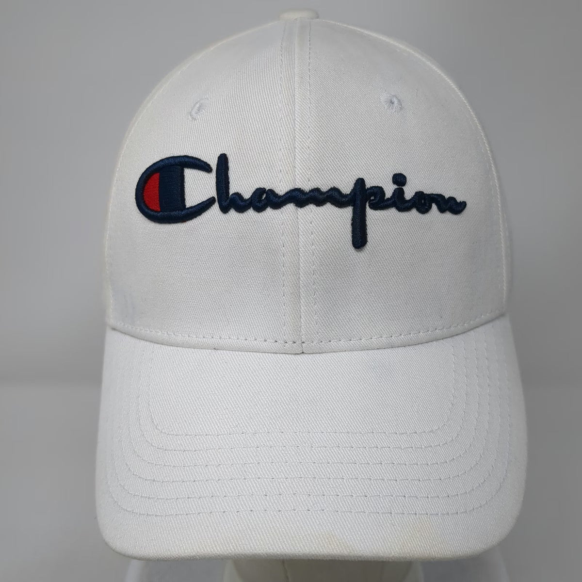 Champion Baseball Cap White One Size Embroidered Script Logo Slideback Strap Hat