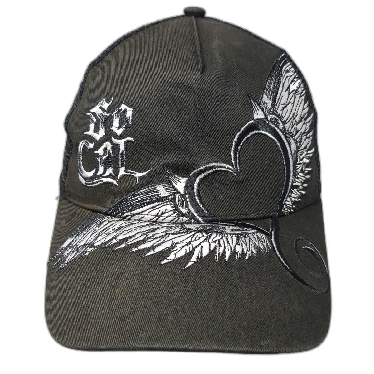 So Cal No Fear Trucker Hat Black Winged Heart Embroidered Gothic Vintage