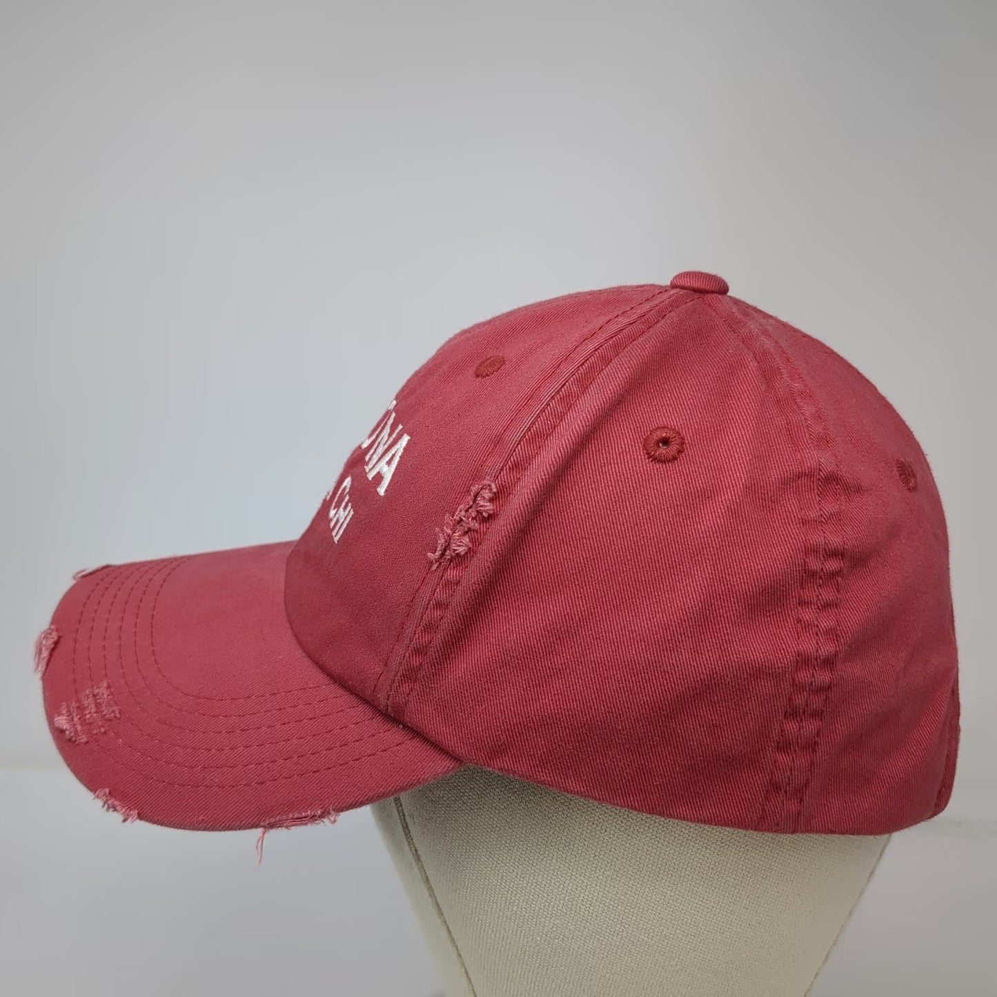 District Arizona Alpha Chi Distressed Baseball Cap Red One Size Strapback Hat