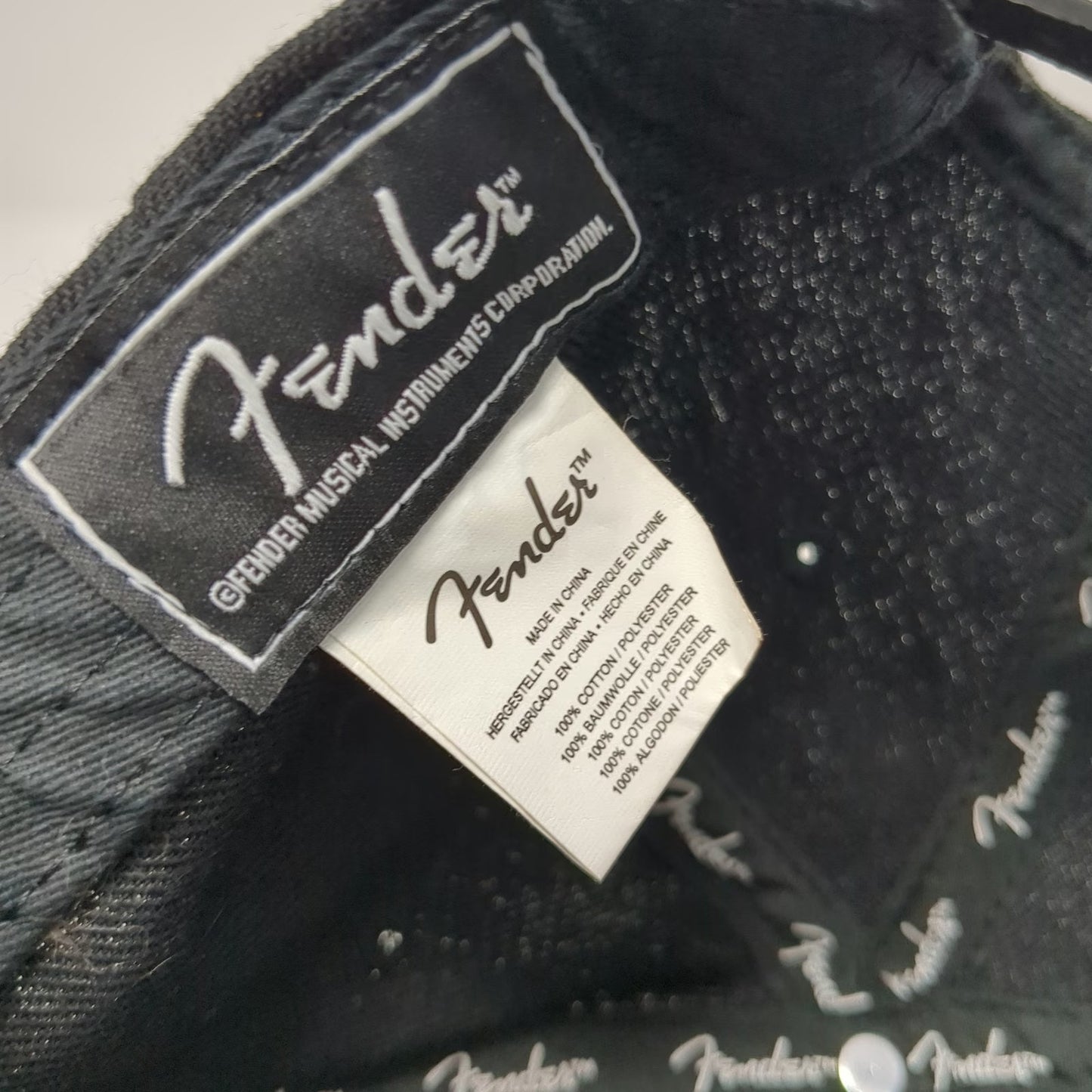 Fender Snapback Hat Black One Size Flat Brim Embroidered Logo Music Gear