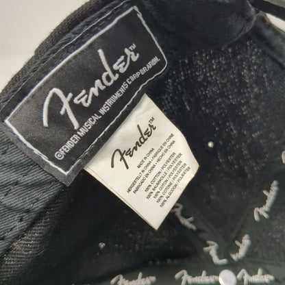 Fender Snapback Hat Black One Size Flat Brim Embroidered Logo Music Gear