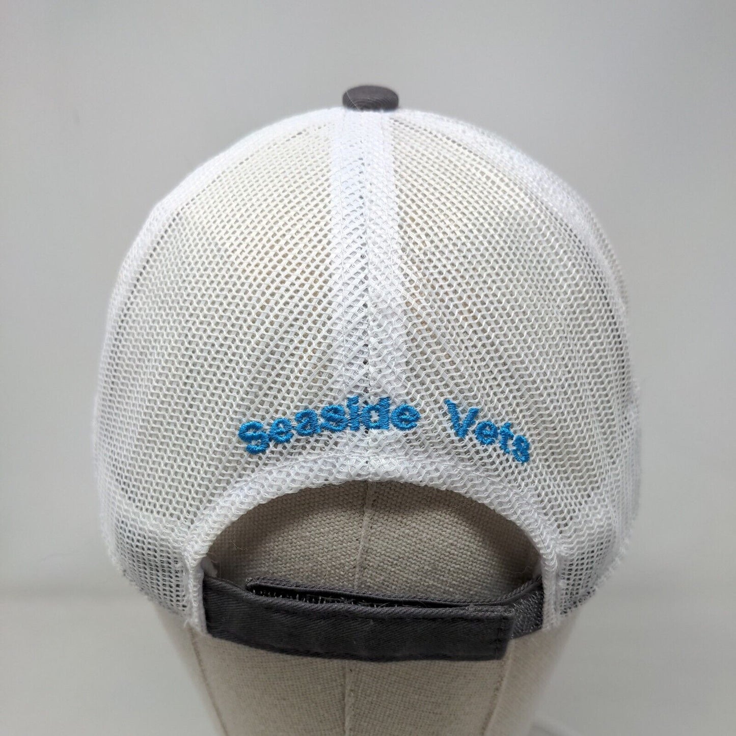 Seaside Vets Paw Strapback Mesh Back Trucker Hat Gray OSFM Embroidered