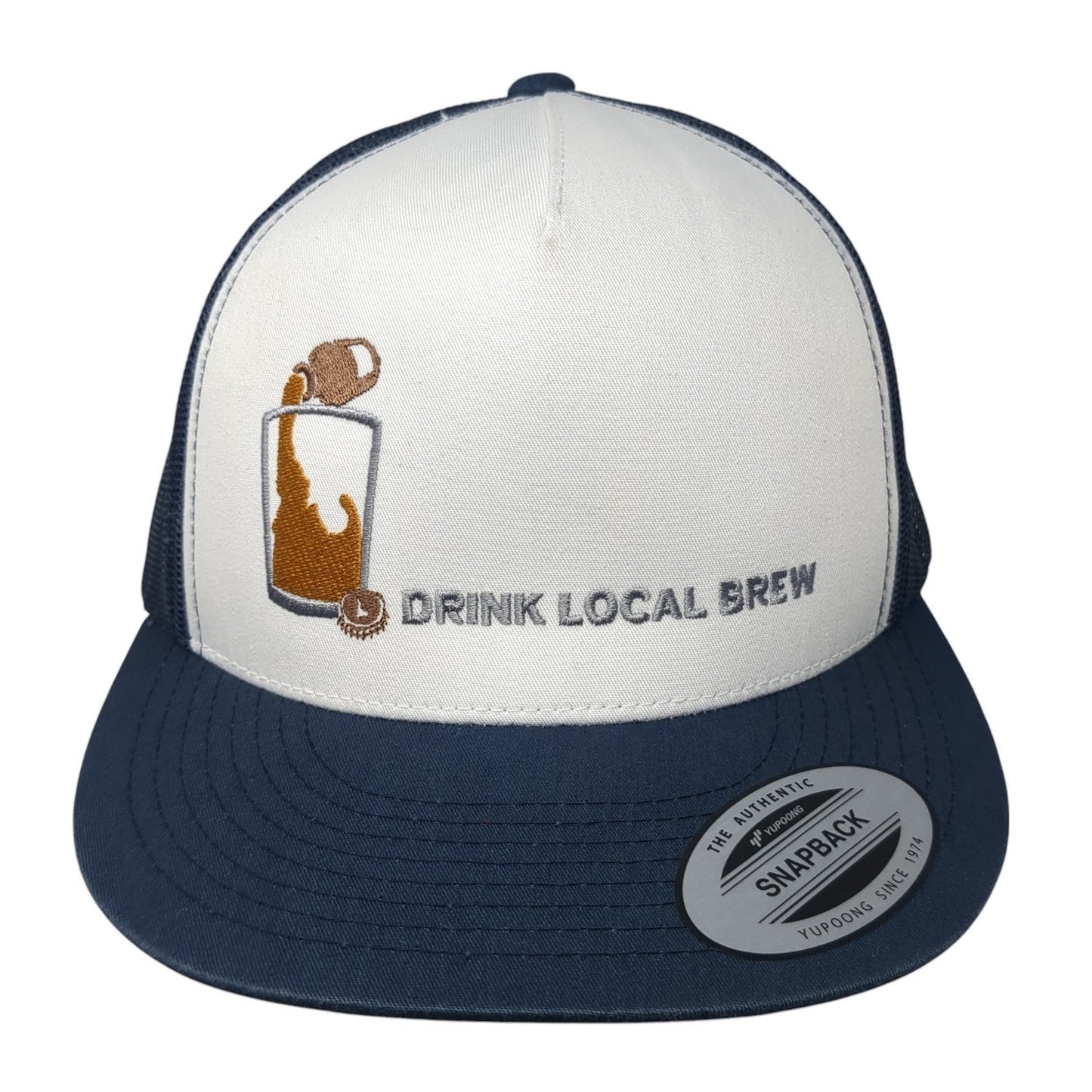 Drink Local Brew Snapback Mesh Back Trucker Hat Blue One Size Yupoong