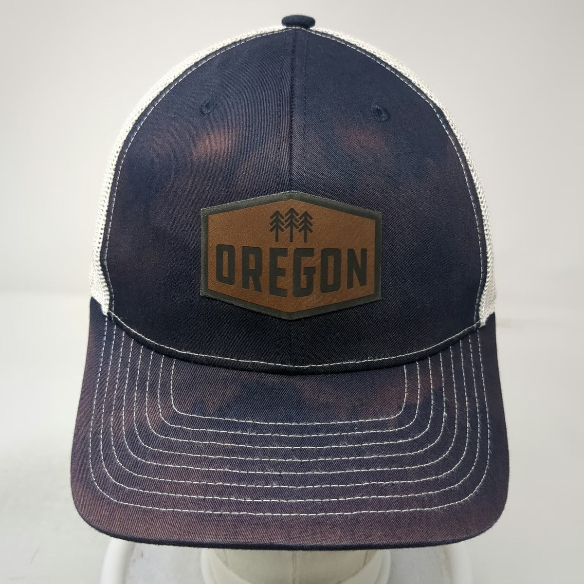 Richardson Trucker Hat Blue One Size Oregon Patch Mesh Back Pine Trees Snapback
