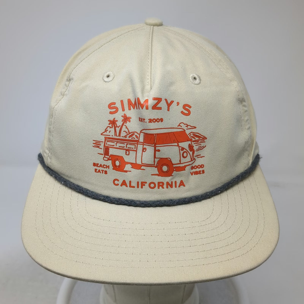 Emblem 5 Panel Beige One Size Hat Simmzy's California VW Bus Beach Eats Snapback