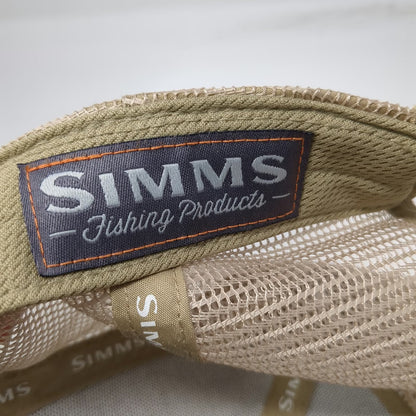 Simms Trucker Hat Beige One Size Fishing Fly Mesh Snapback Curved Brim Outdoor