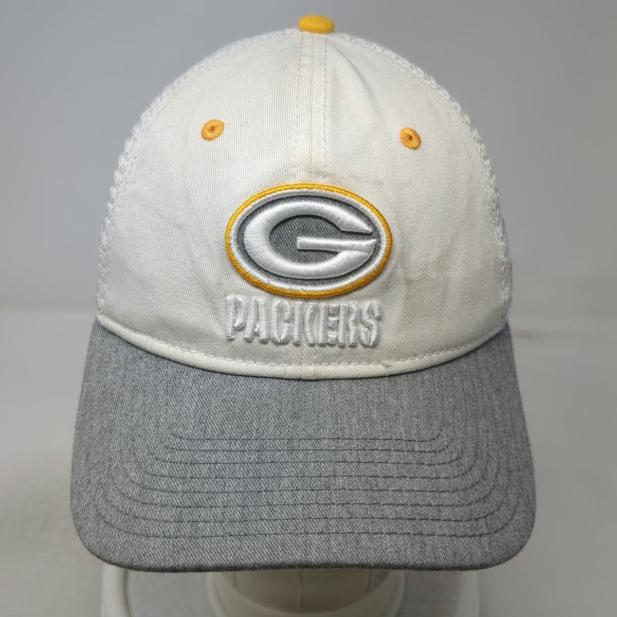 Green Bay Packers NFL Fanatics Trucker Hat White Gray Yellow OSFM Mesh Snapback