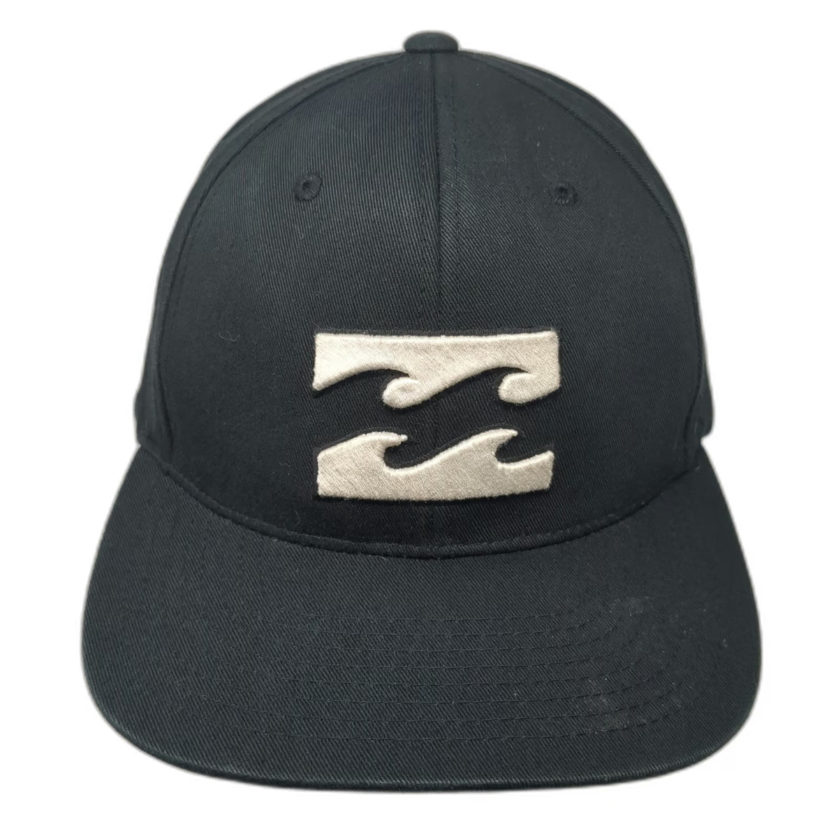 Billabong Snapback Black One Size Flat Brim Hat Embroidered Wave Logo Cotton