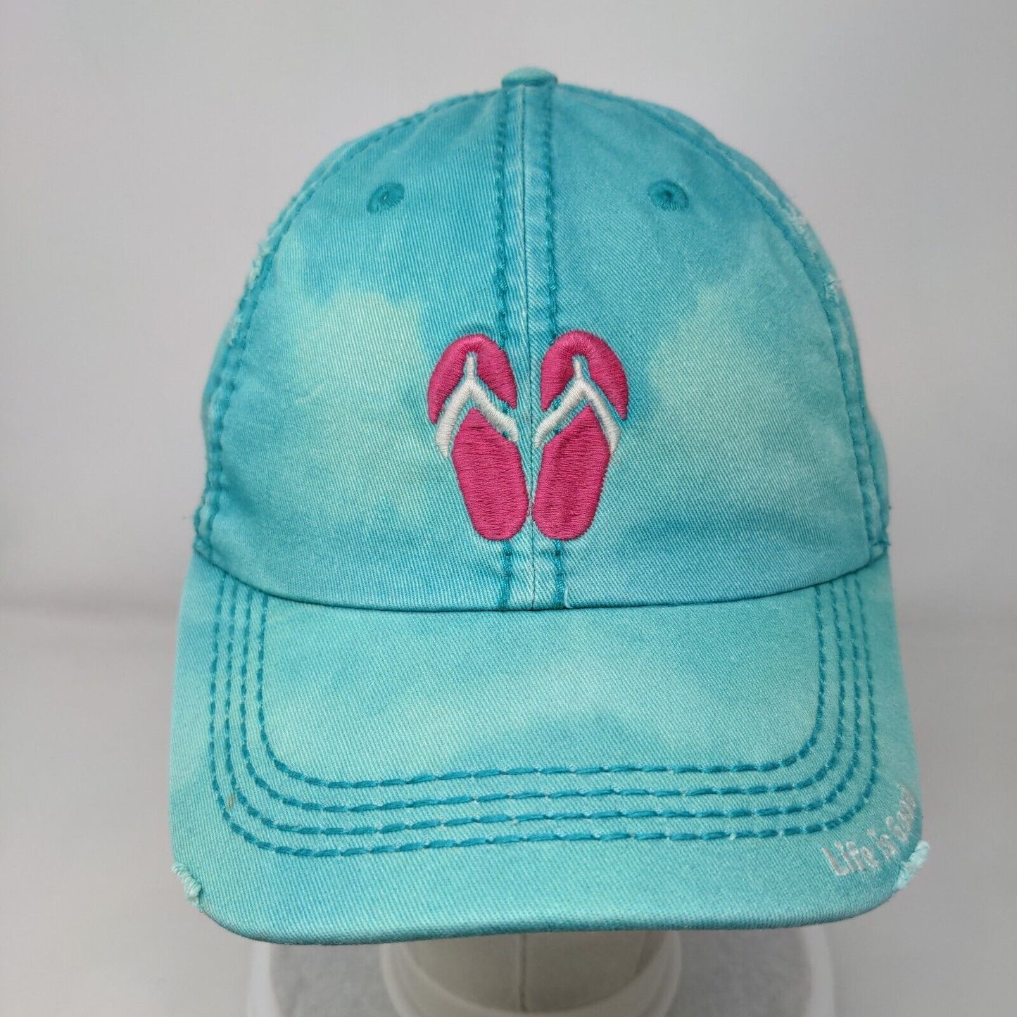 Life Is Good Flip Flops Slideback Hat Greenish-Blue One Size Embroidered