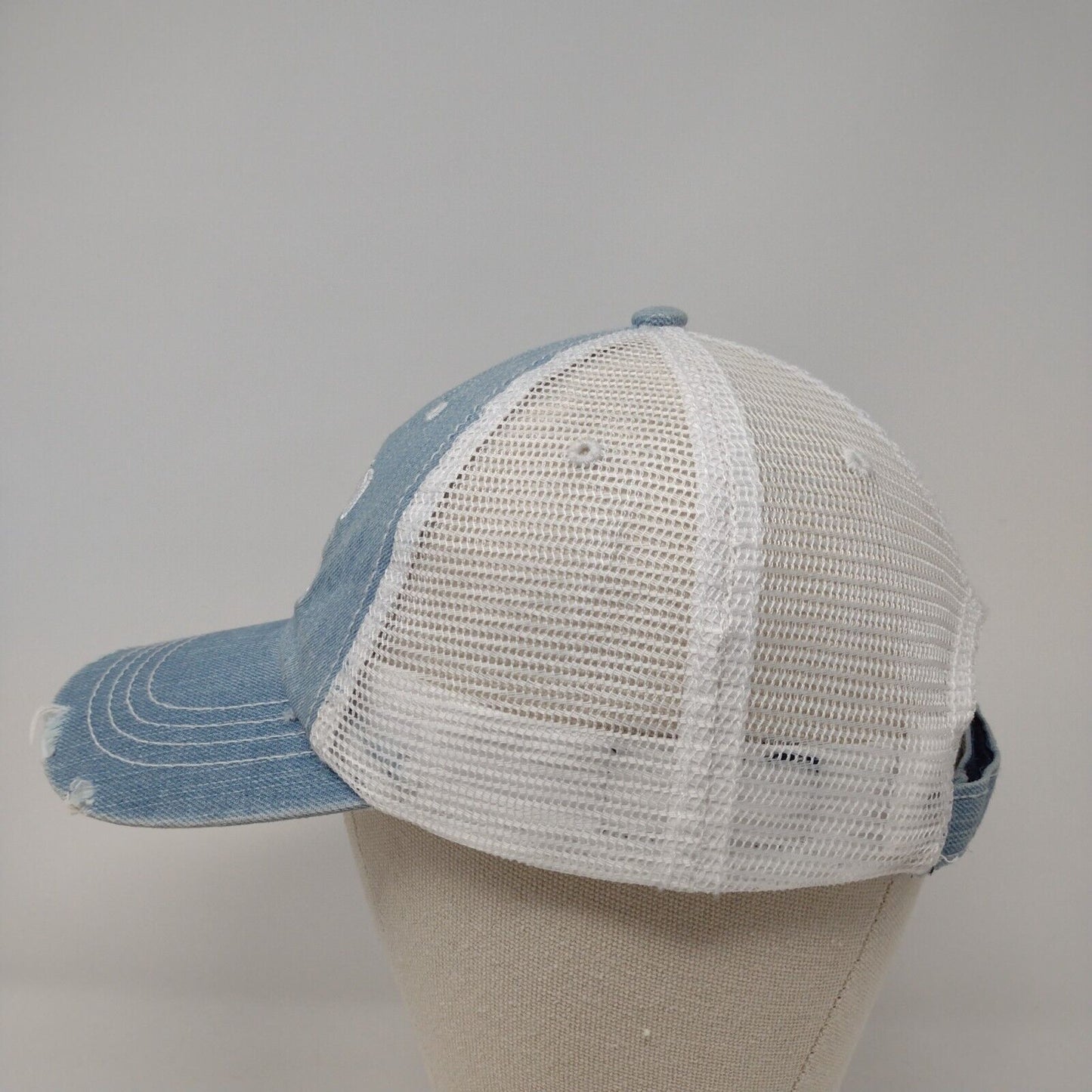 Let's Go Brandon Strapback Trucker Hat Blue OSFA Adjustable Distressed Mesh Back